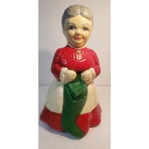 Vintage Ceramic Mrs. Claus Figurine Hand Painted Holding Stocking 10" Holiday